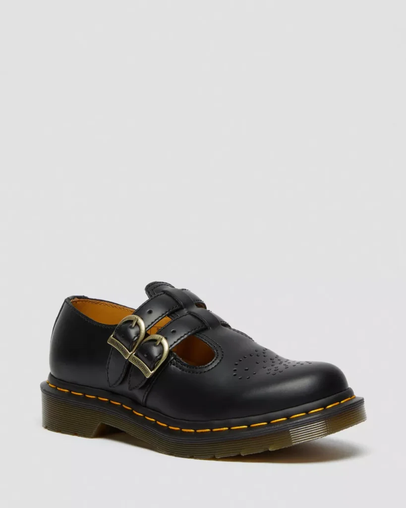 Classic Mary Jane Shoes with DM’s Sole – Smooth Leather, Adjustable Straps & Brogue Detailing